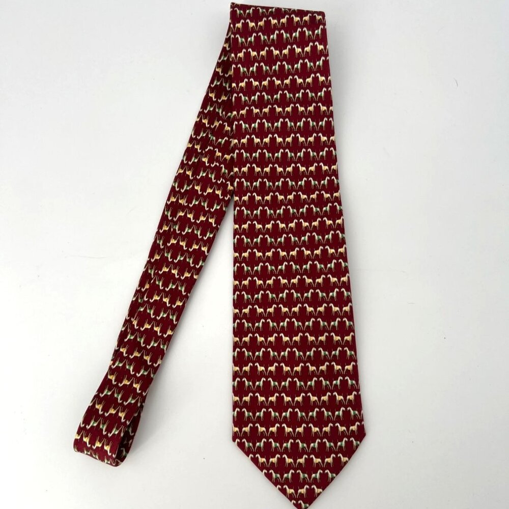 Brooks‎ Brothers Makers Burgundy Greyhound Dog Pattern Oxblood  Italian Silk Tie